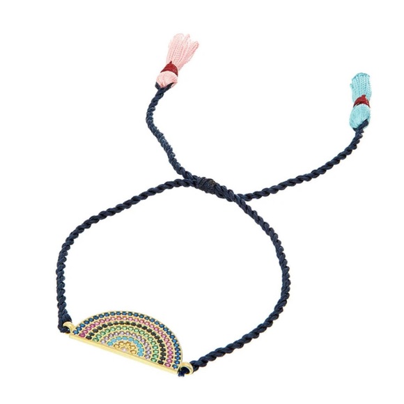 New Sterling Pave Stone Rhinestone Rainbow Silk Tassel Bracelet - Picture 3 of 3